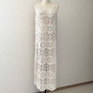 総クロシェ編み ノースリーブ マキシワンピース
