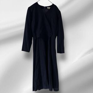 フォーマル ワンピース スーツ ドレス ネイビー 長袖 ロングワンピース