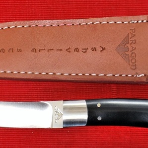 No.P-006/BM Paragon トミーリースキナー Handle:ブラックマイカルダー 全長：19cm ・Blade:8A・革ケース付の画像4