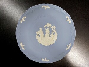 3QV売切！税無し☆ウェッジウッド★ジャスパー★1993年★クリスマスイヤープレート★18.5cm★ペールブルー★WEDGWOOD★現品限り★0904-3