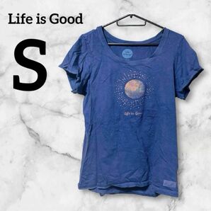 Life is Good クルーネックTシャツ ネイビー カジュアル Tシャツ トップス 半袖トップス カジュアル ロゴ プリント