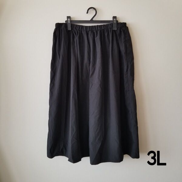 ワイドパンツ シンプル/カジュアル クロップド丈 黒(ブラック) 3L