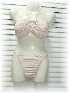 HANG TEN handle ton separate swimsuit 7 number /S white ground × pastel border 