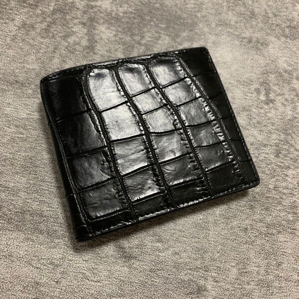 クロコダイル 財布 ブラック 二つ折り財布 メンズ コンパクトウォレット ワニ ワニ革