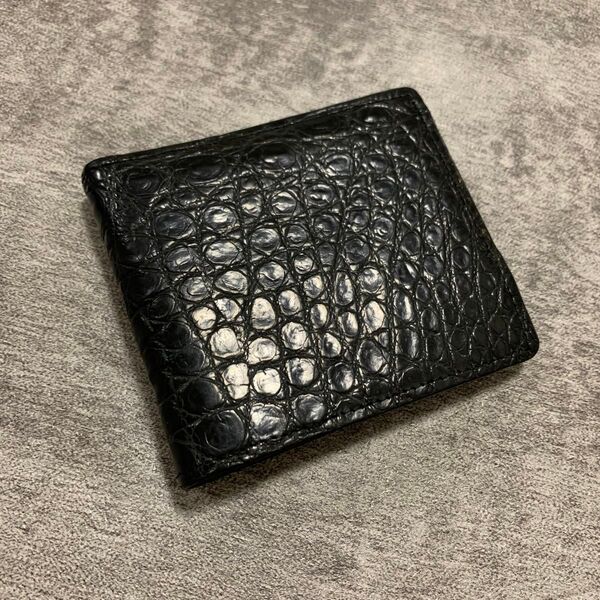 クロコダイル 財布 ブラック 二つ折り財布 メンズ コンパクトウォレット ワニ ワニ革