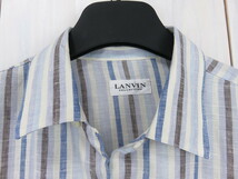 LANVIN　ランバン　リネン 　麻１００％　長袖シャツ　ストライプ　水色　M_画像10