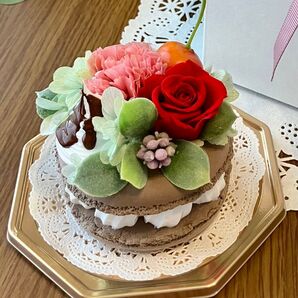 お花のマカロンケーキ*チョコマカロン プリザーブドフラワー フェイクスイーツ