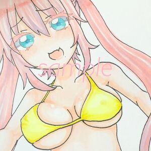 オリジナル ツインテ水着少女 手描きイラスト ビキニ