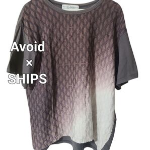 Avoid SHIPS別注 グラデーションパターンのグレー系Tシャツ、コットン×レーヨン 混合 size表記なし