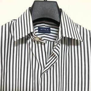 ATTILA by GUY ROVER セミワイドカラーホワイトグレーストライプシャツ M〜L