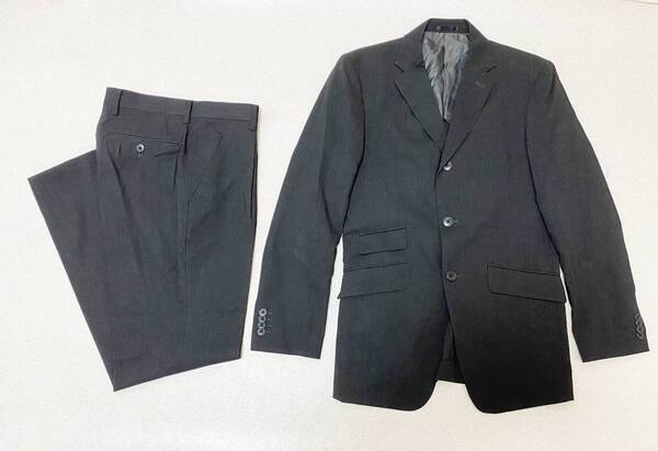 メンズ1サイズ:BLACK LABEL【abx】ウール*絹シルク ジャケット&パンツ/スーツ:薄グレー模様黒/チャコールグレー
