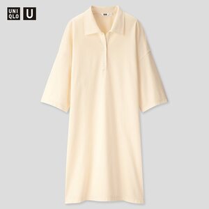 【新品・S/M/L/XL・オフホワイト】ユニクロ×ルメール■Uniqlo U ユニクロユー ポロワンピース(5分袖) 大きめの襟がアクセント　カジュアル