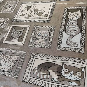 j3-g▼160×50cm▼ジャガード生地▼ネコ柄 猫柄 アート風 レトロ グレー 灰色 ジャカード 織り模様 薄手 動物