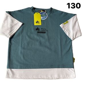 新品 未使用 キッズ 子供 ロゴスパーク Tシャツ 半袖 サックス ホワイト 130