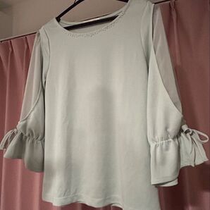 リボン付き七分袖プルオーバー