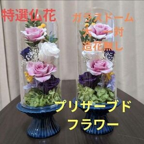 特選仏花 大 一対 ガラスドーム入り プリザーブドフラワー 造花無し