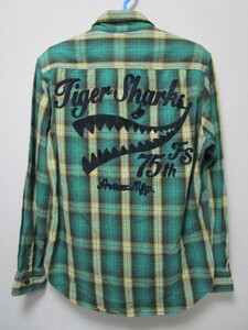 ＡＶＩＲＥＸ タイガーシャークス フランネル長袖シャツ・緑系チェック・Ｍ（アヴィレックスネルシャツFLANNEL CHECK SHIRT TIGER SHARKS）