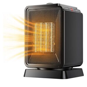 Zeroire ヒーター セラミックヒーター 省エネ 首振り 2段階切替 転倒オフ 卓上 高さ24x幅17x奥15 ブラック