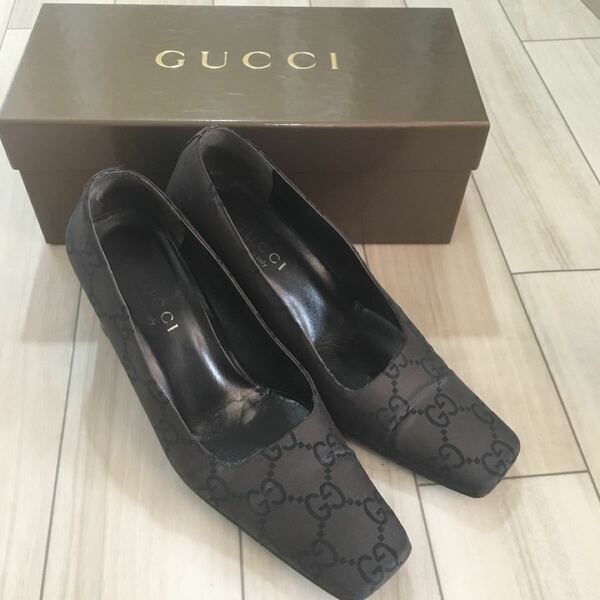 GUCCI 茶色 24.0 GG パンプス イタリア製 ヒールパンプス