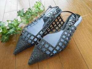 *ZARA/ Zara * knitting shoes / flat shoes / light blue × black / rear strap *