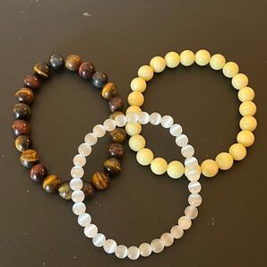 パワーストーンブレスレット 3個セット タイガーアイ キャッツアイ カリフラワーストーン
