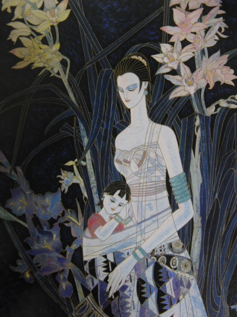 Ding Shaoguang, TING SHAO KUANG, [Mother and Child Statue in Flower Shadow (Mother's Flower)], From a rare collection of framing art, New frame included, In good condition, postage included, Painting, Oil painting, Nature, Landscape painting