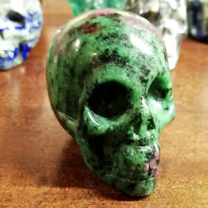*S size hand carving Skull ornament high quality ruby in zoi site Power Stone sculpture gaikotsu feng shui skull *