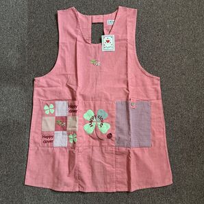 クローバー柄エプロン 保育士 介護士 料理教室 ピンク