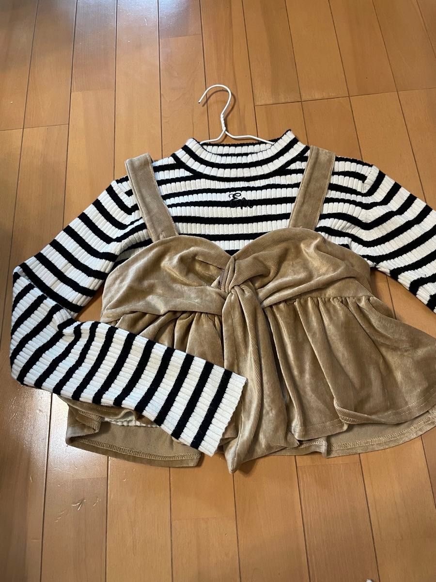 ems ボーダータートルネックトップス×キャミソールセット ベージュ 2点セット カテ変OK