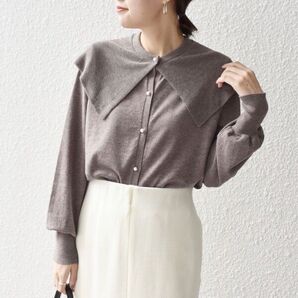 【手洗い可】シップス ケープ 襟 パール モチーフ ボタン カーディガン