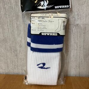 REWARD ソフトボール用ソックス ST-36L ホワイト/ブルー 25-27cm レワード サイズ:L #ST-36