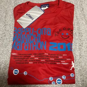 asics 別府大分毎日マラソン 2015年記念Tシャツ Mサイズ レッド