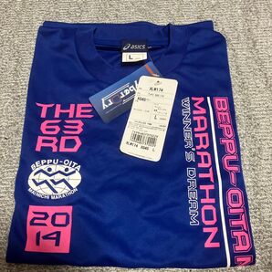 asics 別府大分毎日マラソン 2014 Tシャツ Lサイズ ブルー 未使用