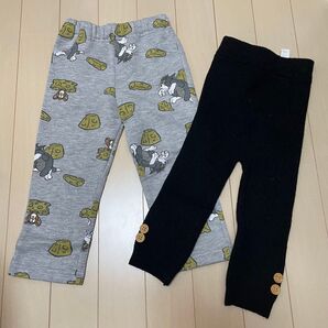 トムとジェリー 長ズボン 裏起毛 黒リブレギンス スパッツ 2点セット まとめ売り 90 95