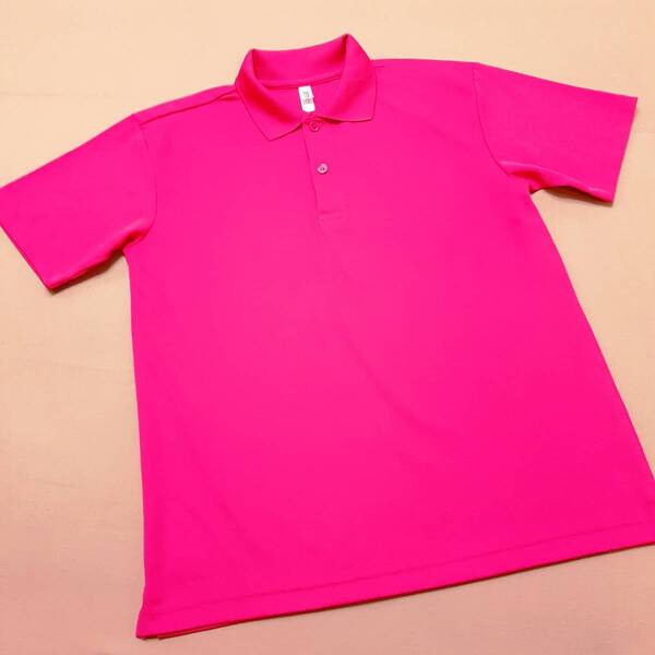c2★新品★glimmer★ドライメッシュ生地 半袖Tシャツ ストレッチ襟付き半袖Tシャツ カラーシャツ ピンク色 ゴルフ等スポーツにメンズM