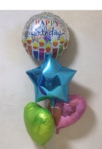 キラキラ　バースデー　バルーン　ヘリウム　風船　星　ハート　キャンドル　誕生日　ライトブルー　ピンク　ライムグリーン