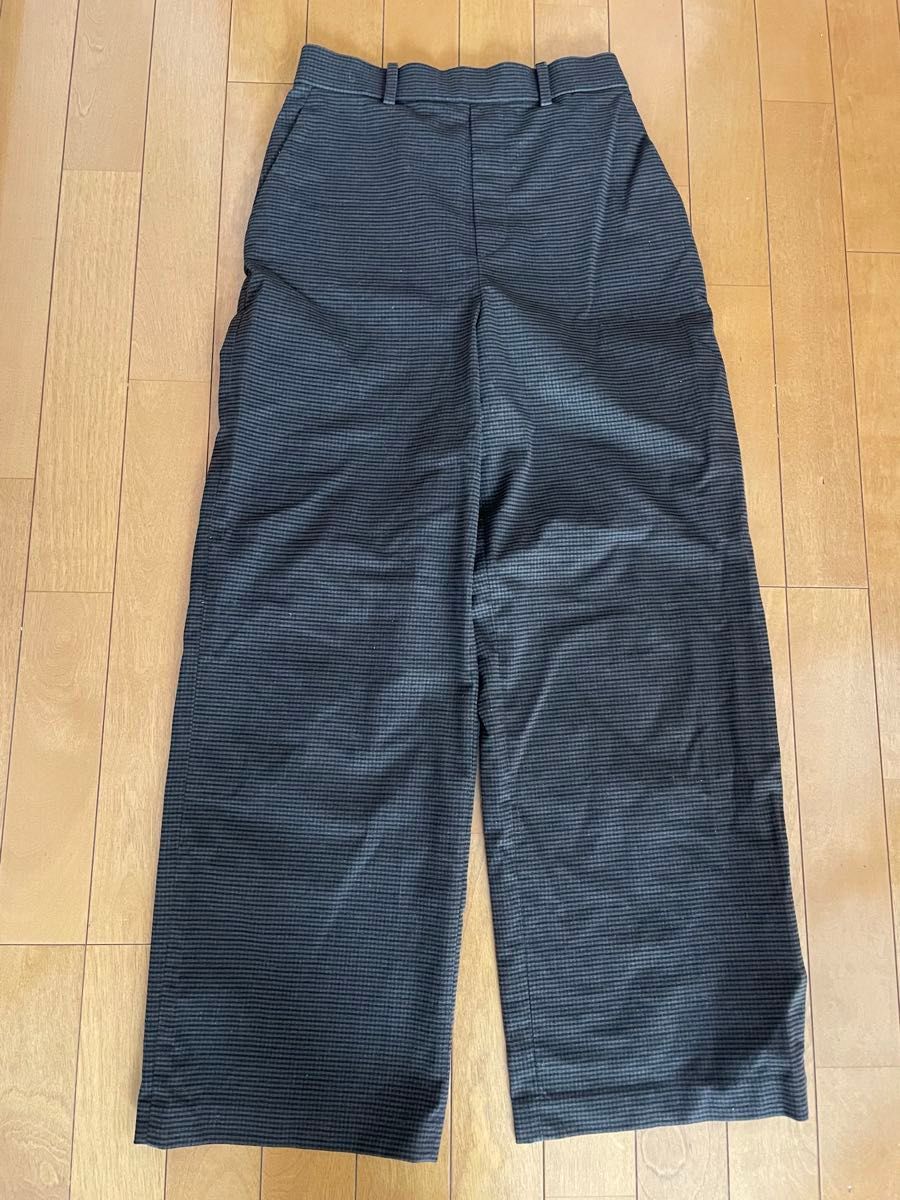 ユニクロ　ハイウエストワイドストレートパンツ（ウールライク）　チェック　Sサイズ ワイドパンツ