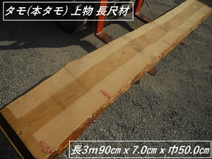 タモ 長物395cmX54～61cmX6.7cm 無垢一枚板 カウンターテーブル材料 天板素材 Bar 高級樹種 本たも 広葉樹 人気 銘木 長尺木材 アッシュ