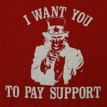70s USA製 I WANT YOU TO PAY SUPPORT Tシャツ XL レッド sportswear パロディ イラスト アメリカ 80s ヴィンテージ_画像3