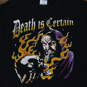 Death Is Certain Tシャツ S ブラック イラスト デビル タトゥー アート hiphop raptee バンド ロック USA古着