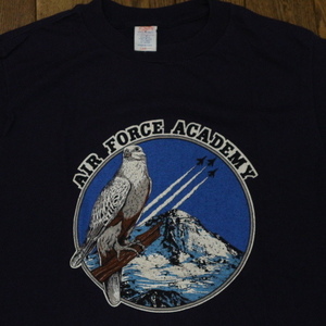80s USA製 AIR FORCE ACADEMY Tシャツ L ネイビー 米軍 ミリタリー USAFA 米空軍士官学校 イラスト ロゴ NAVY ARMY USMA ヴィンテージ