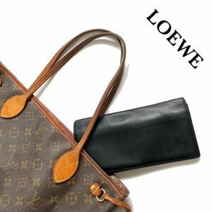 【送料込み】LOEWE ロエベ 長財布　プレート　ブラック　黒　レザー　ユニセックス