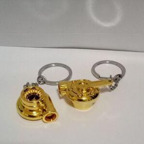 ○新品 長期保管品 タービン型 メタル キーリング キーホルダー ターボ 2個