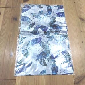 SILK FACTORY ロングスカーフ ストール 葉っぱ柄 ブルー シルク 未使用