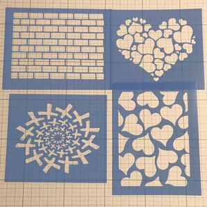 R54 ステンシルシート ハート レンガ 十字