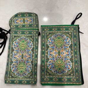 (未使用)トルコ絨毯柄 メガネ入れ(首かけ用紐付き) & トルコポーチ 2枚セット