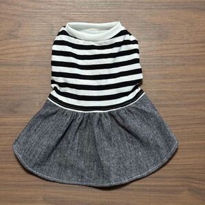ボーダー デニム ワンピース XSサイズ 犬服 ハンドメイド
