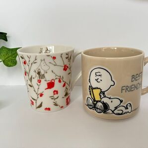ムーミン スヌーピー ピーナッツ マグカップ 2個セット ニョロニョロ ピンバッジ