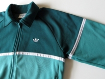 希少 80sビンテージ adidas アディダス オリジナル トレフォイルロゴ 襟付 カラー切替 トラックジャケット ジャージ S グリーン 緑_画像5