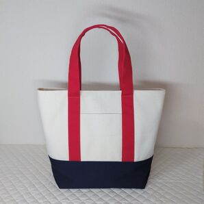 三角マチがかわいい 倉敷帆布使用 トートバッグ ネイビー×レッド ハンドメイド